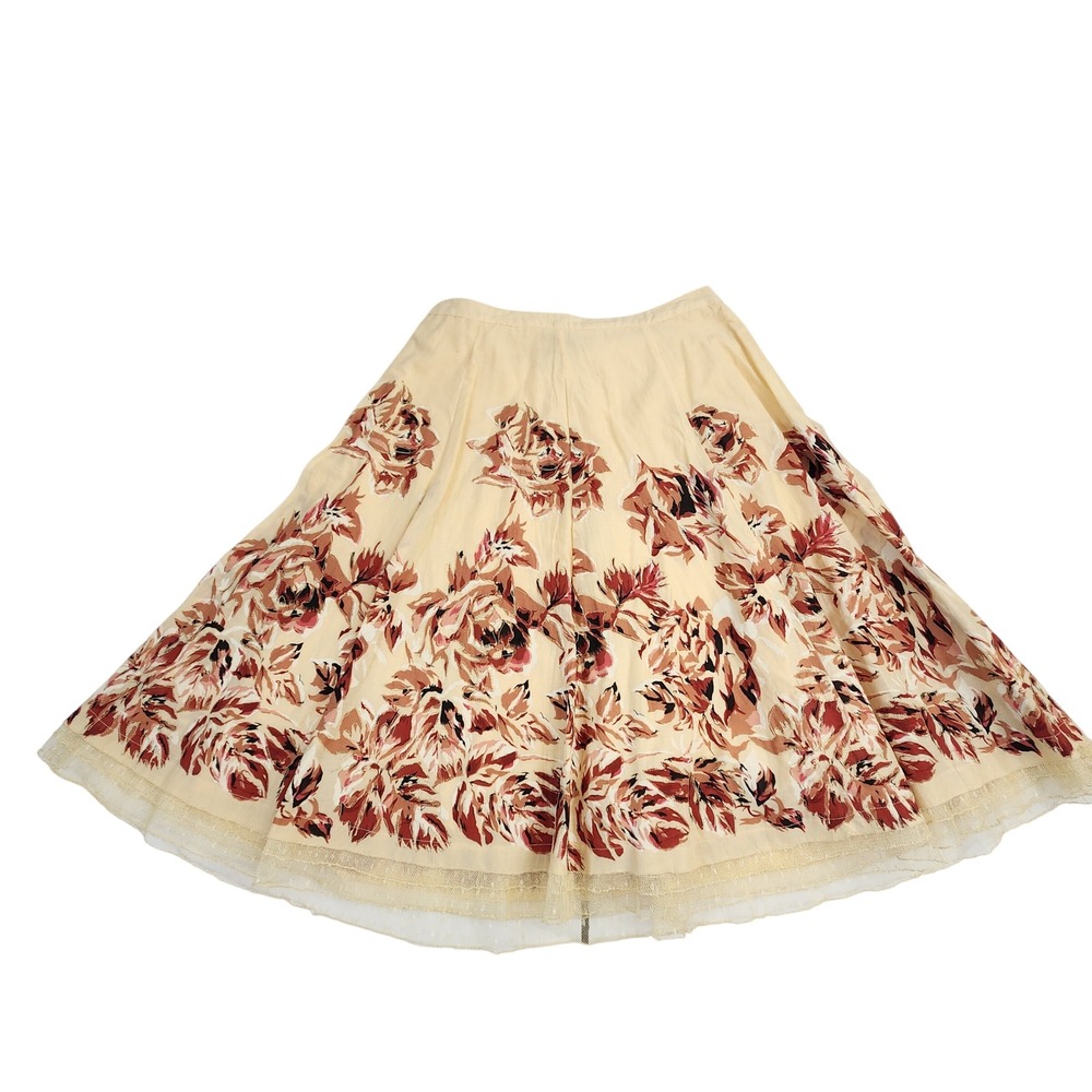 Odille Yellow Floral‎ Midi Skirt Women's Size 4 Lace Trim Cottagecore Feminine - Picture 2 of 8